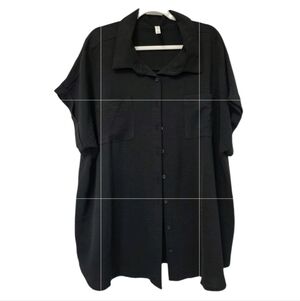 Womens Plus Black Button  Blouse Size 3X Short Sleeve Button Crinkle Preppy Work